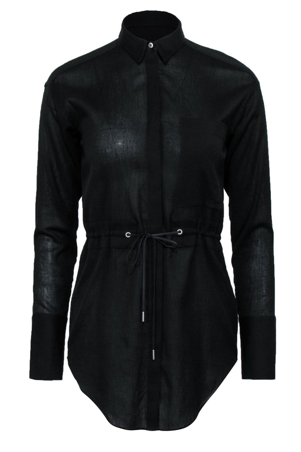 Current Boutique-Helmut Lang - Black Crinkled Texture Cotton Blouse w/ Drawstring Waist Sz XP