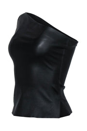 Current Boutique-Helmut Lang - Black Leather One-Shoulder Short Sleeve Top Sz XS