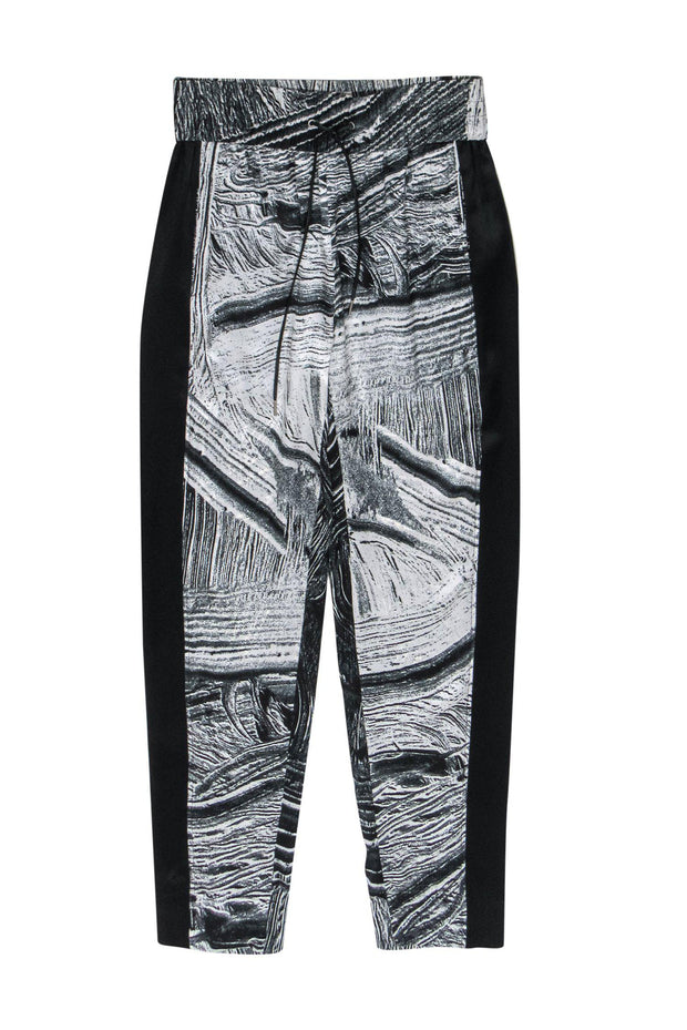 Current Boutique-Helmut Lang - Black & White Marbled Print Silk Joggers Sz S