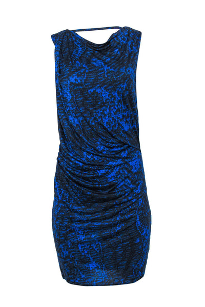 Current Boutique-Helmut Lang - Blue & Black Printed Open Back Draped Dress Sz S