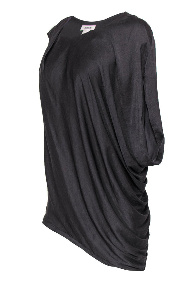 Current Boutique-Helmut Lang - Brown Satin Asymmetric Draped Top Sz M