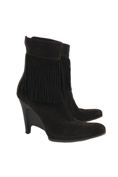 Current Boutique-Helmut Lang - Brown Suede Fringe Booties Sz 9