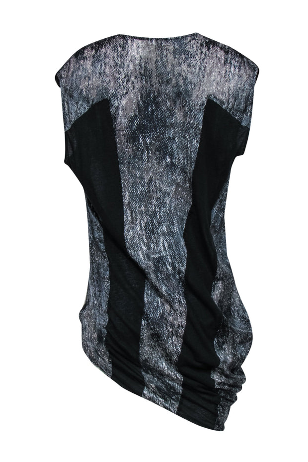 Current Boutique-Helmut Lang - Dark Grey Sheer Snakeskin Print Dress w/ Asymmetrical Hem Sz S