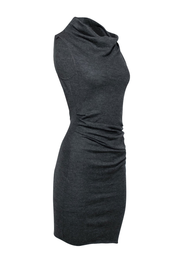 Current Boutique-Helmut Lang - Grey Draped Wool Sleeveless Dress Sz S