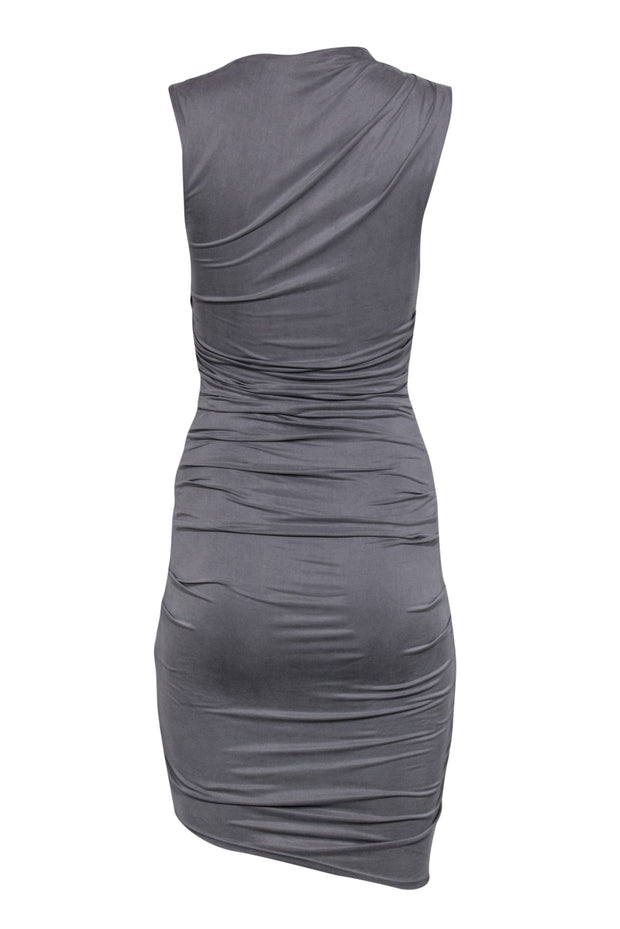 Current Boutique-Helmut Lang - Grey Sleeveless Ruched "Tuck" Midi Dress Sz S