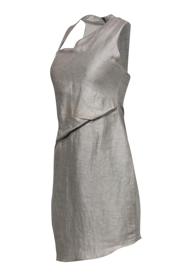 Current Boutique-Helmut Lang - Light Gray Linen Dress w/ Asymmetric Neckline Sz 2