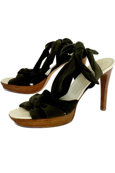 Current Boutique-Helmut Lang - Olive Green Fabric Tie Up Heels Sz 8