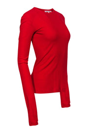 Current Boutique-Helmut Lang - Red Ribbed Cotton Long Sleeve Top Sz S