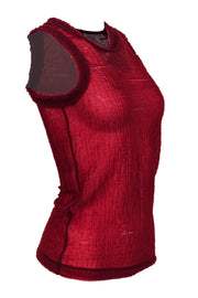 Current Boutique-Helmut Lang - Red Semi-Sheer Tulle Ruffle Tank Sz S