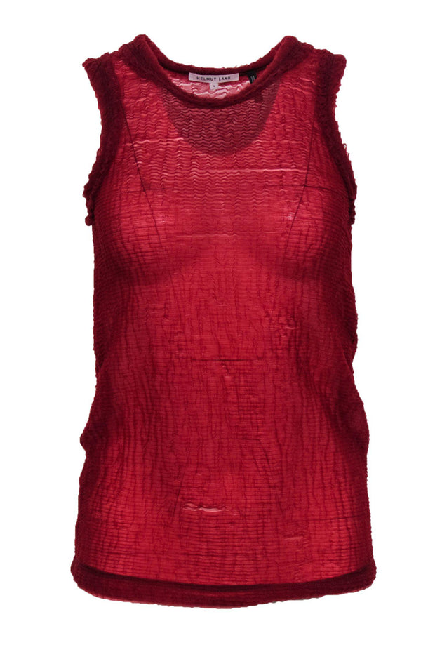 Current Boutique-Helmut Lang - Red Semi-Sheer Tulle Ruffle Tank Sz S