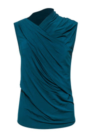 Current Boutique-Helmut Lang - Teal Cowl Neck Draped Sleeveless Top Sz S