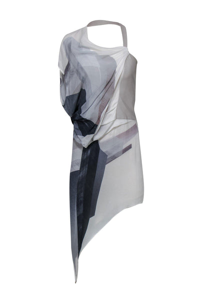 Current Boutique-Helmut Lang - White Leather Dress w/ Asymmetrical Silk Draping Sz 2