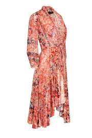 Current Boutique-Hemant & Nandita - Semi-Sheer Floral Velvet Wrap Dress w/ Ruffled Hem Sz 2