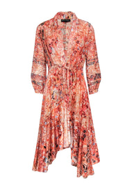 Current Boutique-Hemant & Nandita - Semi-Sheer Floral Velvet Wrap Dress w/ Ruffled Hem Sz 2