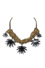 Current Boutique-Henri Bendel - Gold Chain Chunky Statement Necklace w/ Pewter Embellishments