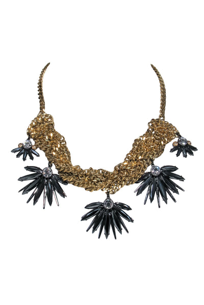 Current Boutique-Henri Bendel - Gold Chain Chunky Statement Necklace w/ Pewter Embellishments