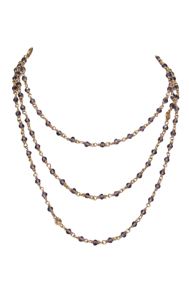 Current Boutique-Henri Bendel - Gold Chain Statement Necklace w/ Purple Jewels