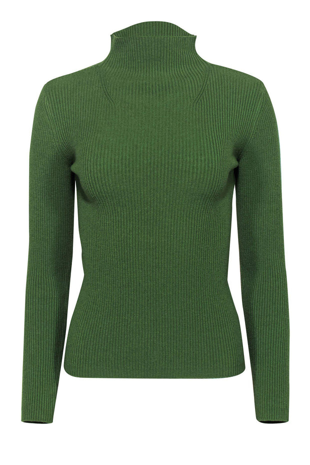 Current Boutique-Henri Bendel - Nepeta Green Ribbed Wool Blend Mock Neck Sweater Sz M