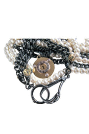 Current Boutique-Henri Bendel - Pewter Chain Layered Necklace w/ Faux Pearls & Lock Embellishment