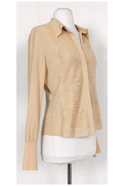 Current Boutique-Herve Leger - Beige Lace & Silk Blouse Sz 8