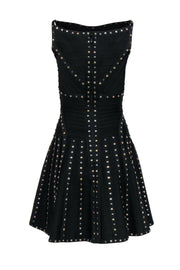 Current Boutique-Herve Leger - Black Sleeveless Bandage Fit & Flare Dress w/ Studs Sz S