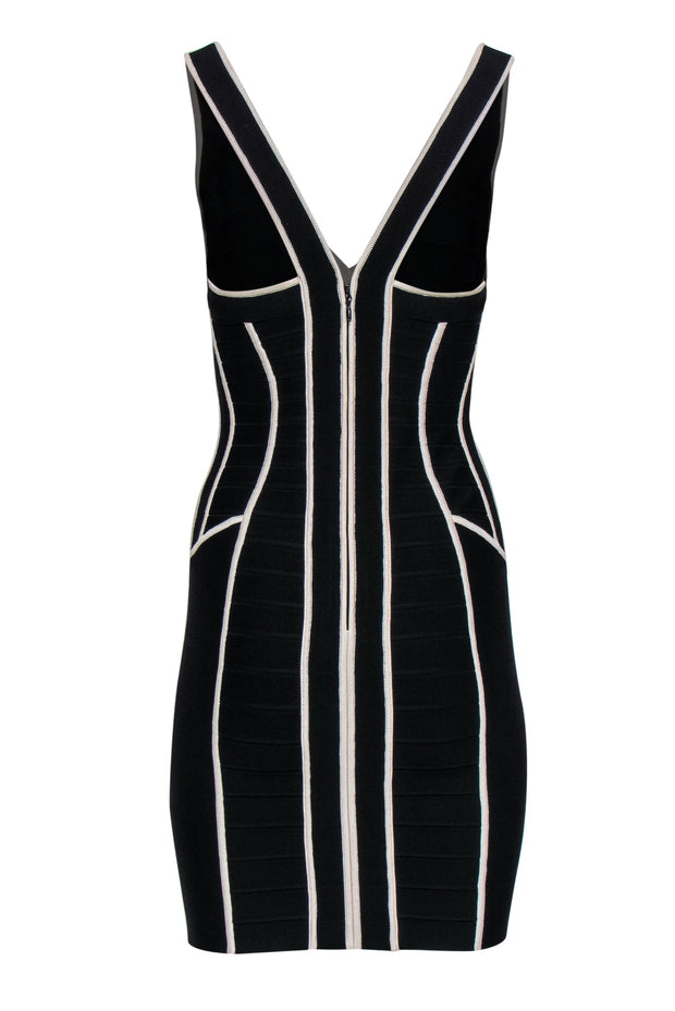 Current Boutique-Herve Leger - Black & White Plunge Bodycon Bandage Dress Sz M