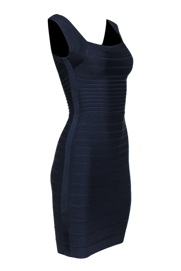 Current Boutique-Herve Leger - Navy Bandage V-Back Midi Dress Sz S