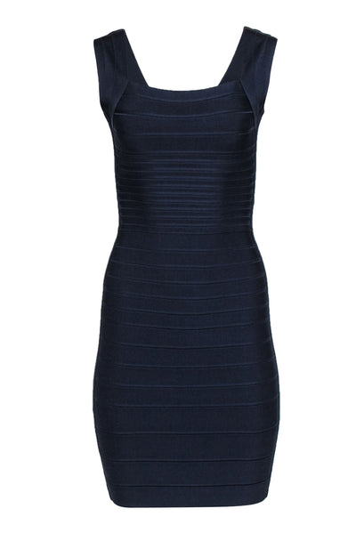 Current Boutique-Herve Leger - Navy Bandage V-Back Midi Dress Sz S