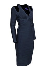 Current Boutique-Herve Leger - Navy Long Sleeve Bodycon Bandage Dress w/ Cutouts Sz M