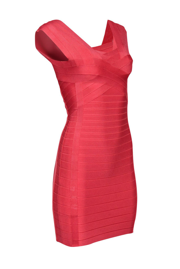 Current Boutique-Herve Leger - Peachy Pink Plunge Bandage Dress Sz S