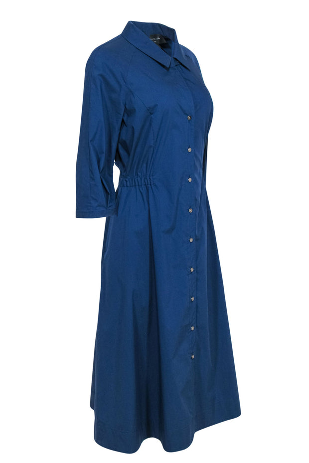 Current Boutique-Hilton Hollis - Blue Cotton Blend Collared Button-Up Maxi Dress Sz L