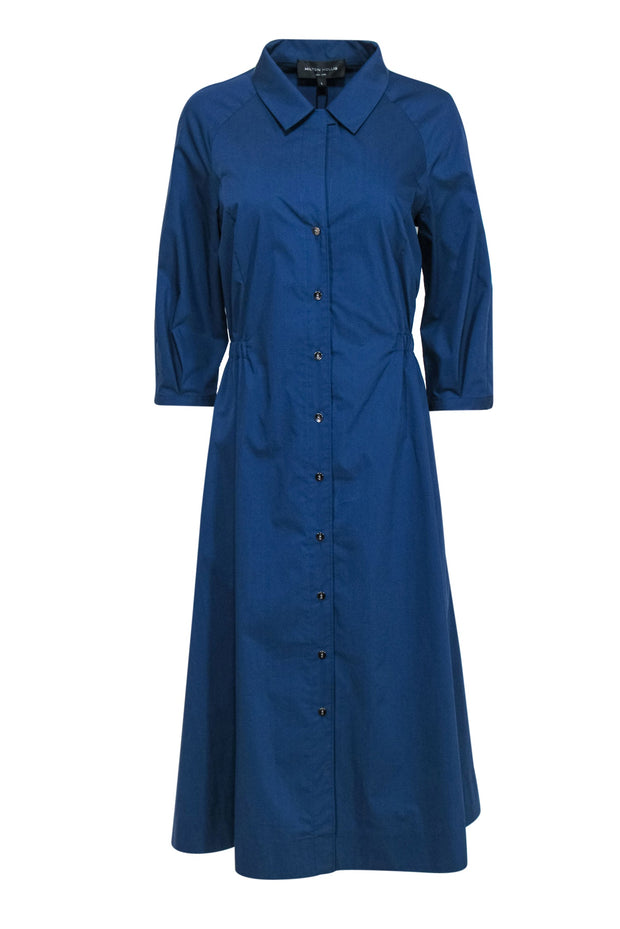 Current Boutique-Hilton Hollis - Blue Cotton Blend Collared Button-Up Maxi Dress Sz L