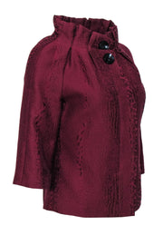 Current Boutique-Hilton Hollis - Burgundy Cropped Sleeve Jacket w/ Leopard Texture Sz 4