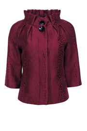 Current Boutique-Hilton Hollis - Burgundy Cropped Sleeve Jacket w/ Leopard Texture Sz 4