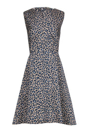 Current Boutique-Hilton Hollis - Tan, Navy & Silver Leopard Print Sleeveless A-Line Dress Sz 14