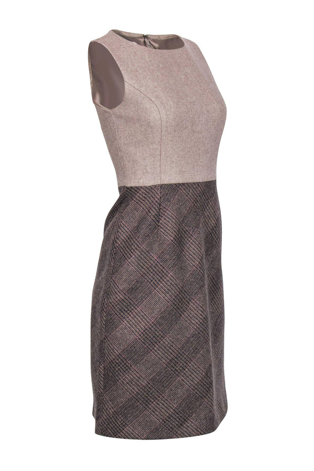 Current Boutique-Hobbs - Beige & Brown Plaid Wool Blend Sheath Dress Sz 4