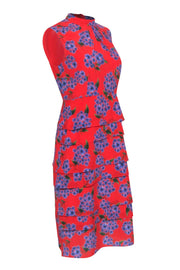 Current Boutique-Hobbs - Blue & Red Floral Silk Tiered Sheath Dress Sz 6