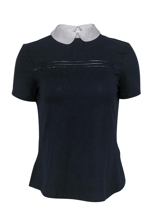 Current Boutique-Hobbs - Navy Short Sleeve Top w/ Peter Pan Collar Sz S