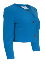 Current Boutique-Hobbs - Teal Cropped Blazer w/ Round Neckline & Flower Rhinestone Buttons Sz 6