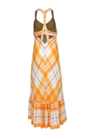 Current Boutique-Holding Horses - Orange & Purple Metallic Plaid Cotton Maxi Dress Sz L