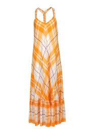 Current Boutique-Holding Horses - Orange & Purple Metallic Plaid Cotton Maxi Dress Sz L