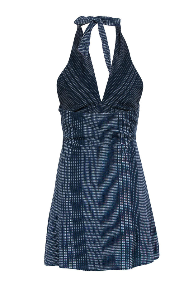 Current Boutique-House of Harlow 1960 x Revolve - Blue Cotton Stitched Plunge Halter Dress Sz XS