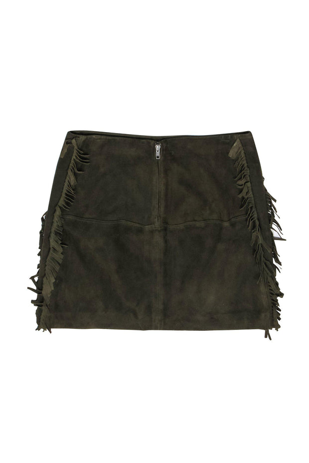 Current Boutique-House of Harlow 1960 x Revolve - Olive Suede Miniskirt w/ Fringe Trim Sz L