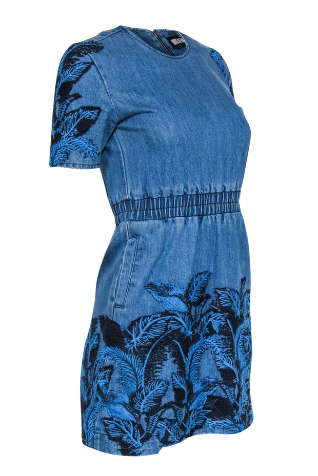 Current Boutique-House of Holland - Medium Wash Denim Short Sleeve Dress w/ Embroidery Sz 2