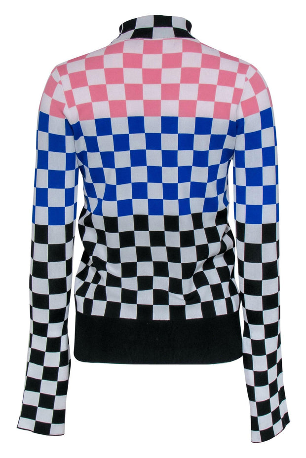 Current Boutique-House of Holland - White, Pink, Blue & Black Checkered Mock Neck Knit Top Sz S/M