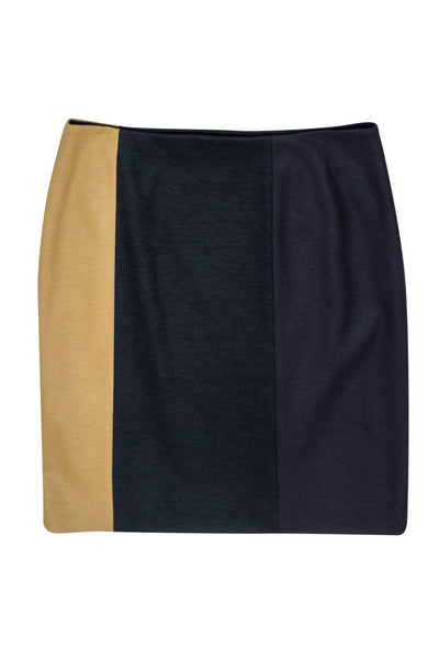 Current Boutique-Hugo Boss - Tan, Black & Purple Wool Blend Pencil Skirt Sz 10