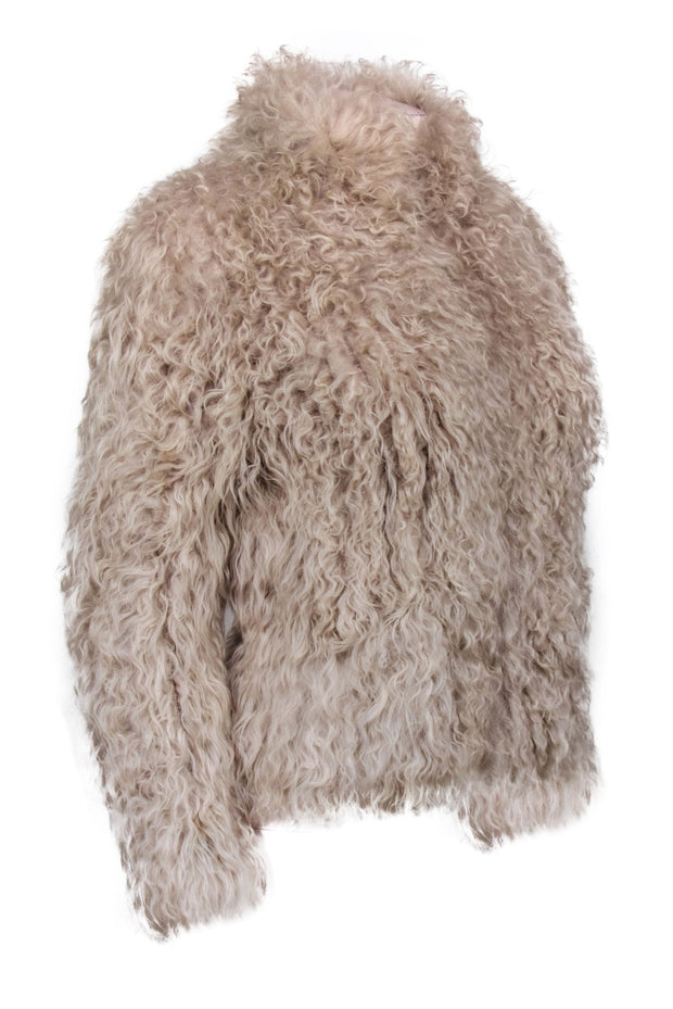 Current Boutique-IRO - Beige Lamb Hair Fuzzy Zipper Front Jacket Sz 14