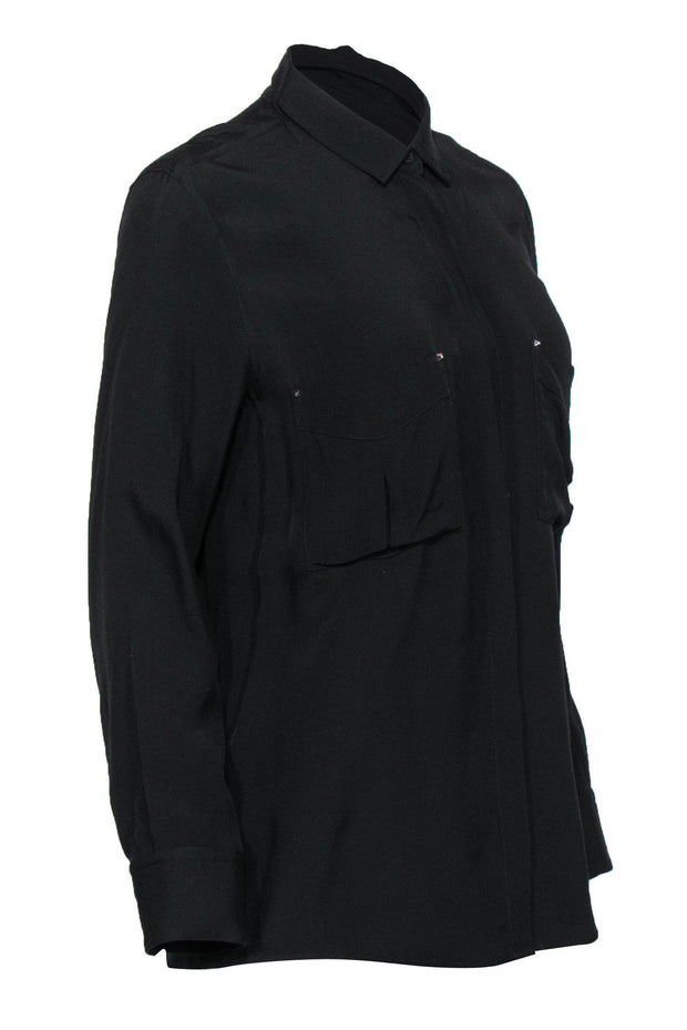 Current Boutique-IRO - Black Oversized Button-Up Blouse w/ Studs Sz 8