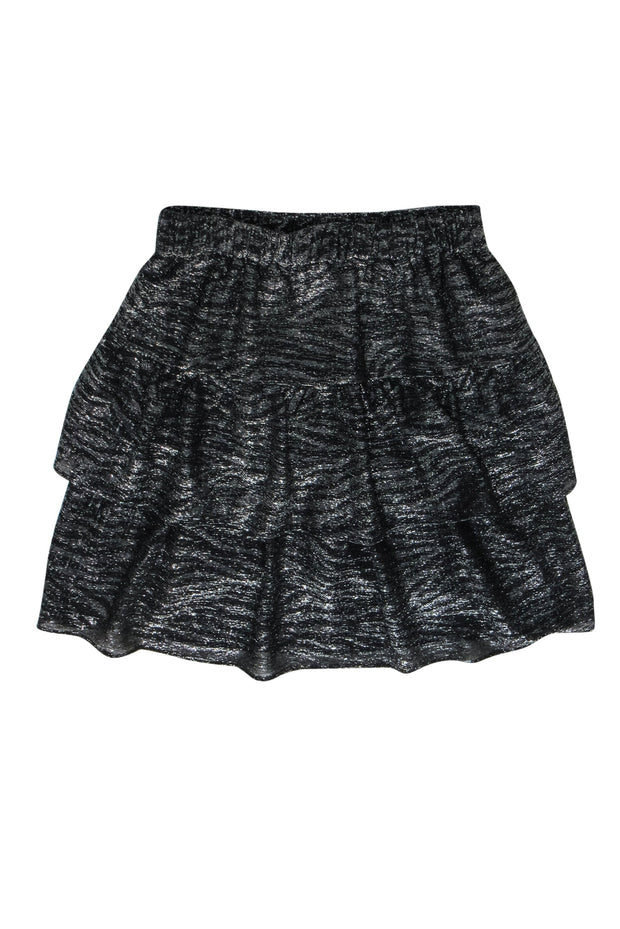 Current Boutique-IRO - Black & Silver Ruffled Flounce Miniskirt Sz 4