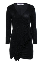 Current Boutique-IRO - Black Sparkly Long Sleeve Ruffled Bodycon Dress Sz 4